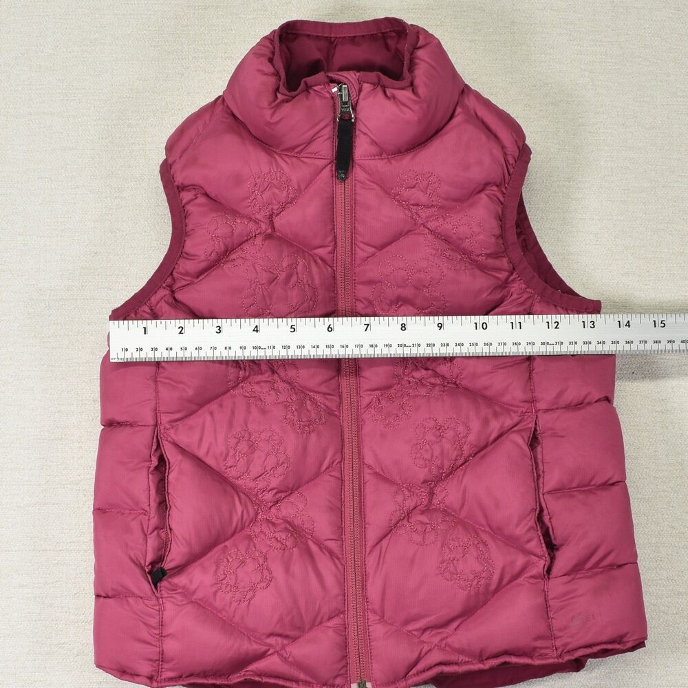 REI Girls Down Puffer Vest XS 6 7 Pink Magenta Quilted Floral Embroidered Co-op - Picture 7 of 8